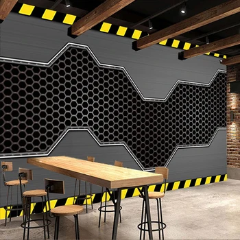 

Custom Self-Adhesive Waterproof Wallpaper 3D Stereo Retro Metal Geometric Murals Restaurant Cafe KTV Bar Creative Wall Stickers