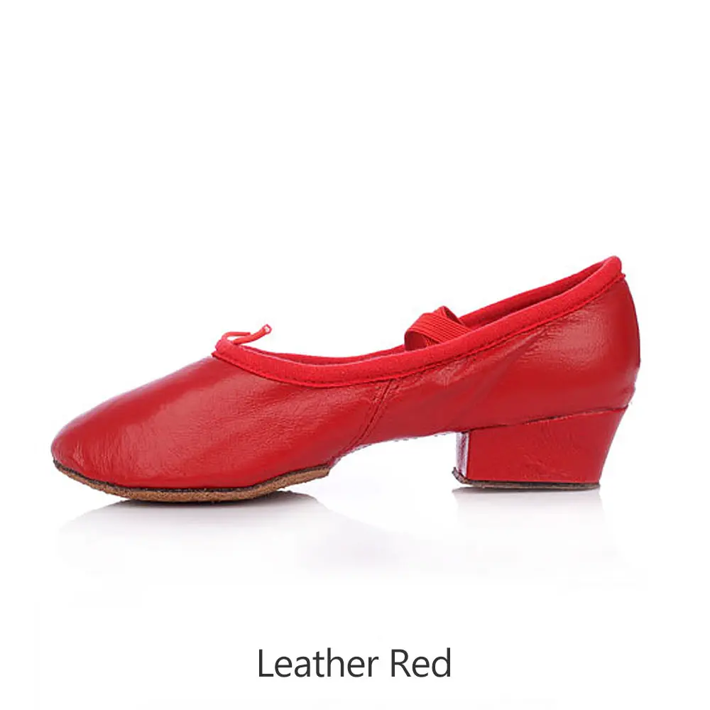 leather red Балетная обувь для девочек; кожаная подошва; Танцевальная обувь; женская парусиновая обувь на квадратном каблуке; Танцевальная обувь для детей; детская танцевальная обувь - Цвет: leather red