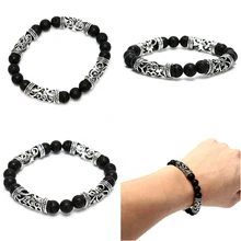 Эластичные Бусины В Стиле Йоги браслет 8 мм античный серебряный натуральный камень для мужчин и женщин лавовый рок браслет подарки