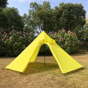 

Ultralight Outdoor Camping Pyramid Tent With Chimney Pipe Hole Awnings Shelter For 3-4 Person Backpacking Hiking Stove Tent