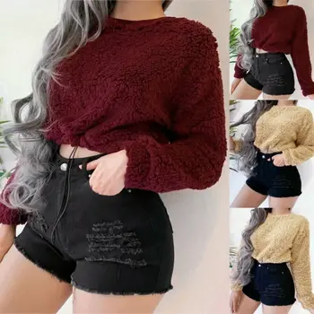 

Women's Long Sleeve Autumn Winter Fleece Loose Warm Sweater Casual Jumper Pullover Tops S-XL
