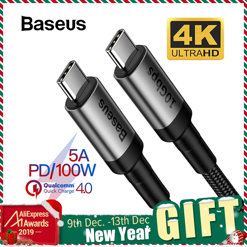 Tanie Baseus USB 3.1 typu C do rodzaj USB C kabel do Samsung S9 S10 Xiaomi szybkie ładowanie 4.0 PD 100W szybka ładowarka HDMI kabel do macbooka