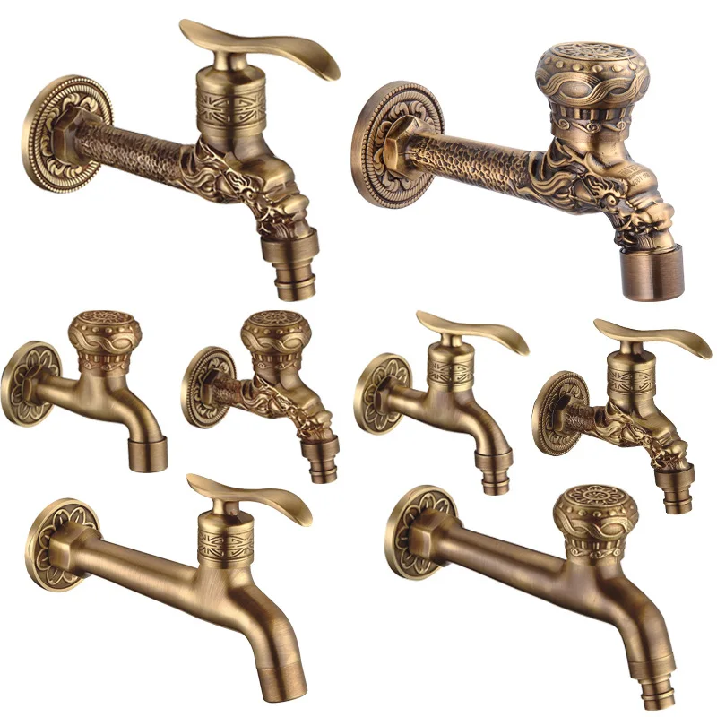 

Antique washing machine faucet all copper European style long mop pool faucet single cold into the wall quick open faucet