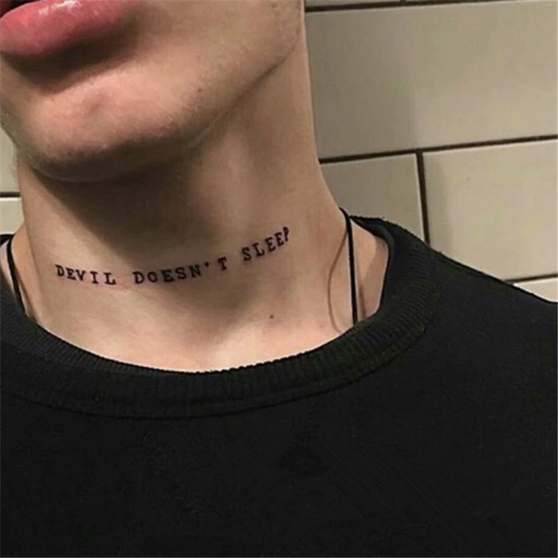 Waterproof Temporary Fake Tattoo Stickers Black Devil Doesn T Sleep English Letters Cool Design Body Art Make Up Tools Temporary Tattoos Aliexpress