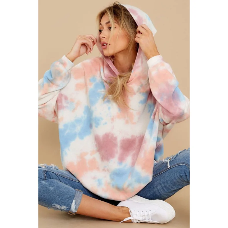 

Women Tie Dye Print Hoodie Sweatshirt Autumn Long Sleeve Oversized Ladies Pullovers Casual Loose Streetwear Ladies Sweatshirts