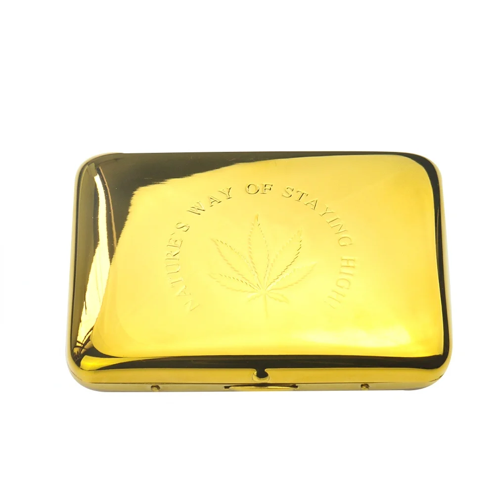Metal Gold Maple Leaf Cigarette Case with Gift Box Container 16 Sticks