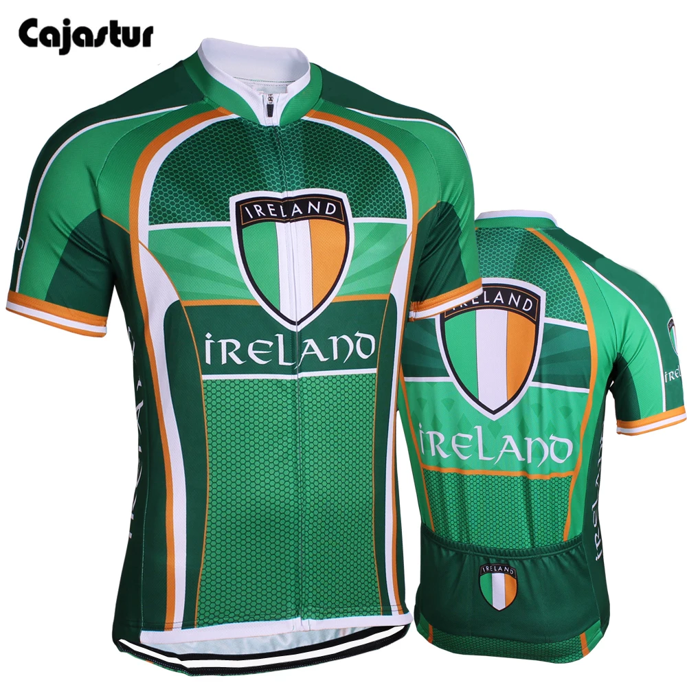 Green Cycling Jersey Team Ireland Summer Bike Wear Blue Short Sleeve
