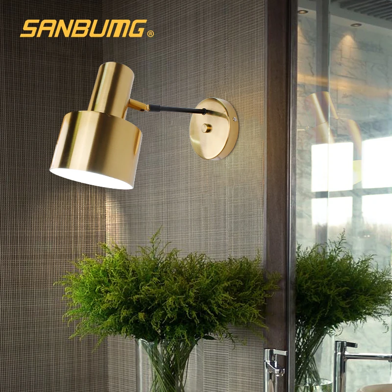 SANBUMG Настенные светильники Прикроватная лампа Nordic Бра Бра e27 Led Iron Настенный светильник Для изучения Настенный светильник Золото
