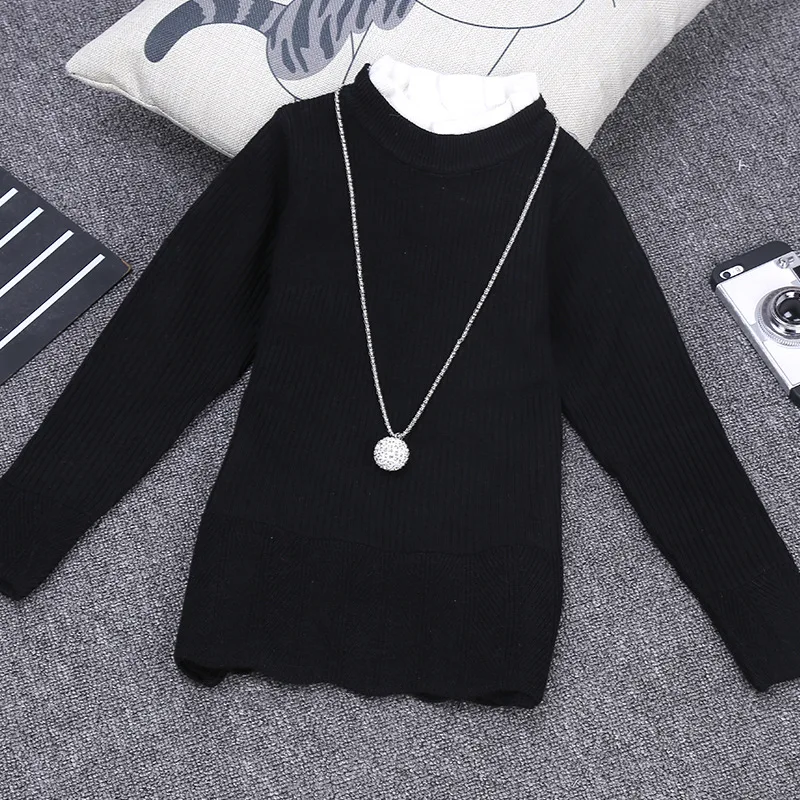 

2019 Autumn And Winter New Style Children Solid Color Sweater Korean-style Girls Gold Carding Pullover Small CHILDREN'S Base Shi