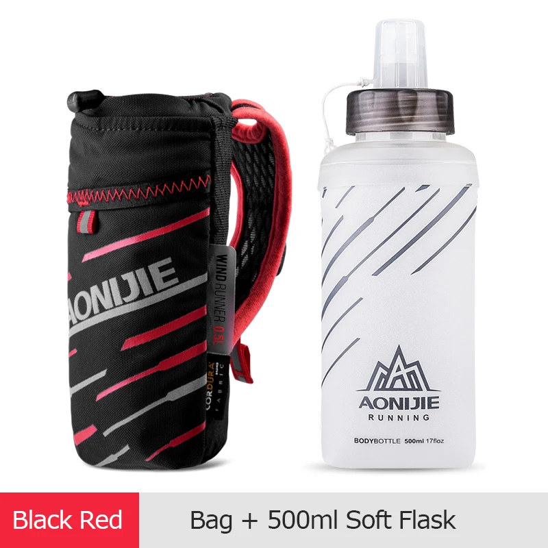 Red Bag and Flask AONIJIE Handheld Water Bag LightWeight Phone Holder Pouch Hydration Marathon Water Bottle Carrier Running Outdoor - Цвет: Red Bag and Flask
