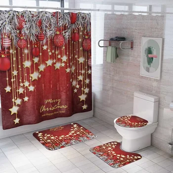 

Merry Christmas Pattern 180x180cm Shower Curtain 3Pcs Toilet Cover Mat Non-slip Rugs Bathroom Christmas Decoration