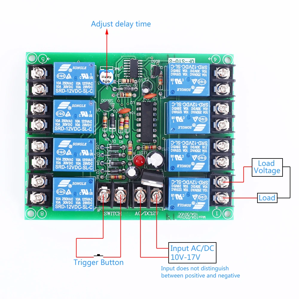 AC DC 12V 10A 8-канальный 8CH Мощность графиком доска 0,2-4 s регулируемый последовательного модуль контроллера