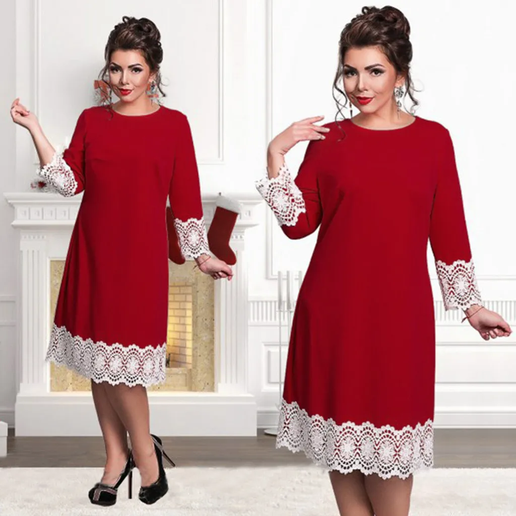 Размера плюс 5xl 6xl Для женщин Летнее платье принцессы кружевное с длинным рукавом
