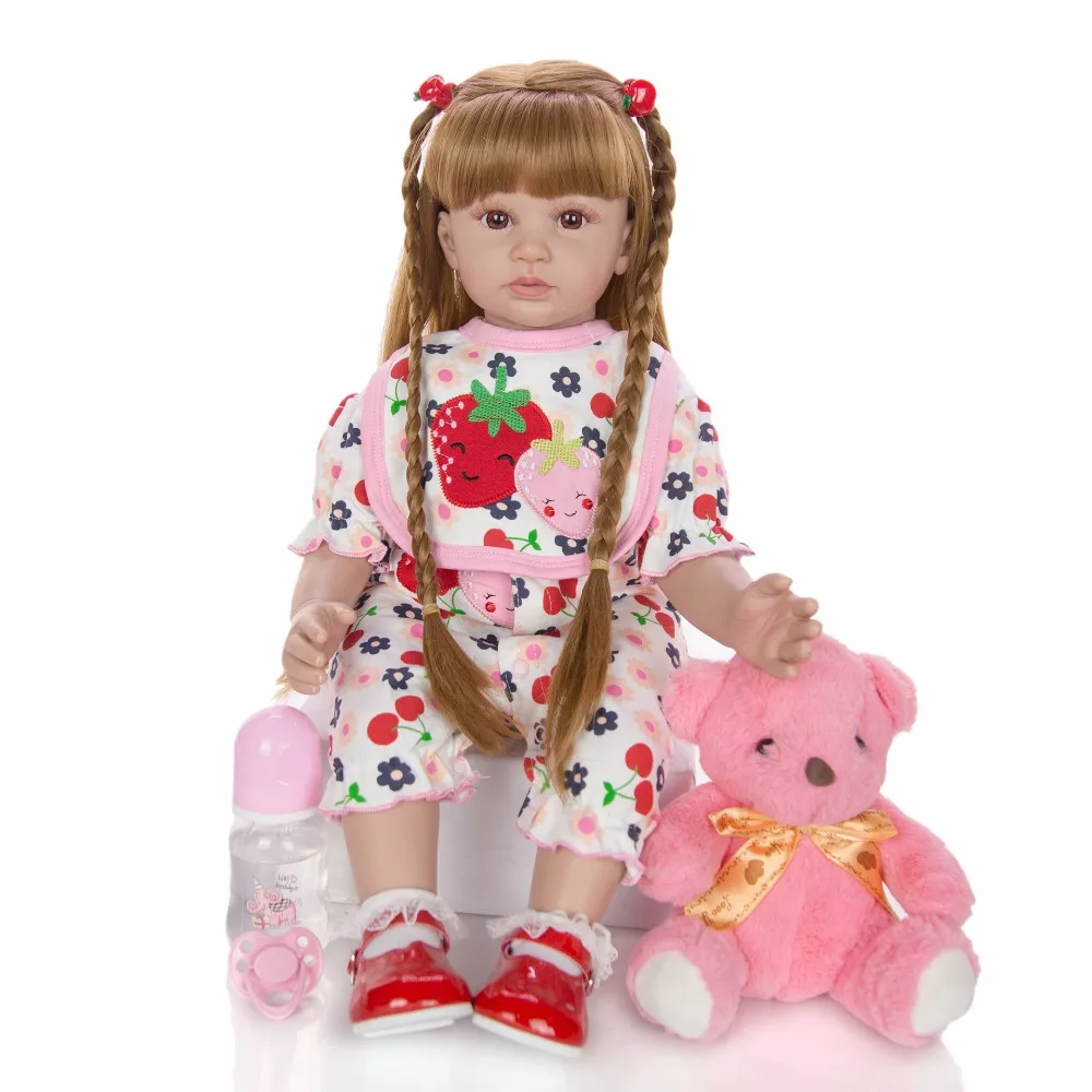 58 см мягкие и могут лежать силиконовые игрушки Reborn Baby Doll и реалистичные длинные прямые волосы маленькая принцесса подарок для маленьких девочек