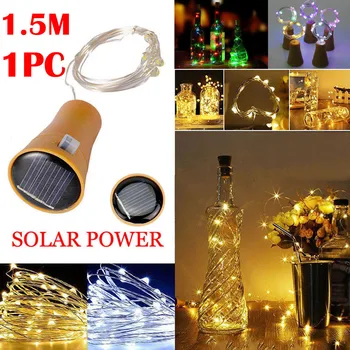 

LED light 1PC 1.5M Solar Cork Wine Bottle Stopper Copper Wire String Lights Fairy Lamps Solar cork light Home Decoration