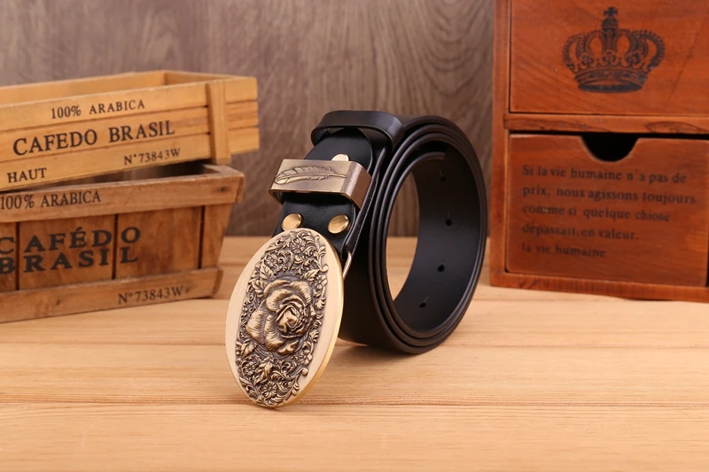 2020 flower belt men high quality full grain cowhide genuine leather waist belt 3.8 cm wide strap belts for women luxury leaf