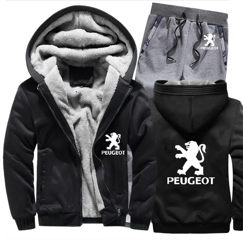 Толстовки мужские peugeot с логотипом автомобиля мужские s толстовки костюм зимний толстый теплый флис хлопок спортивный костюм на молнии мужские s куртка брюки комплекты из 2 предметов - Цвет: 812