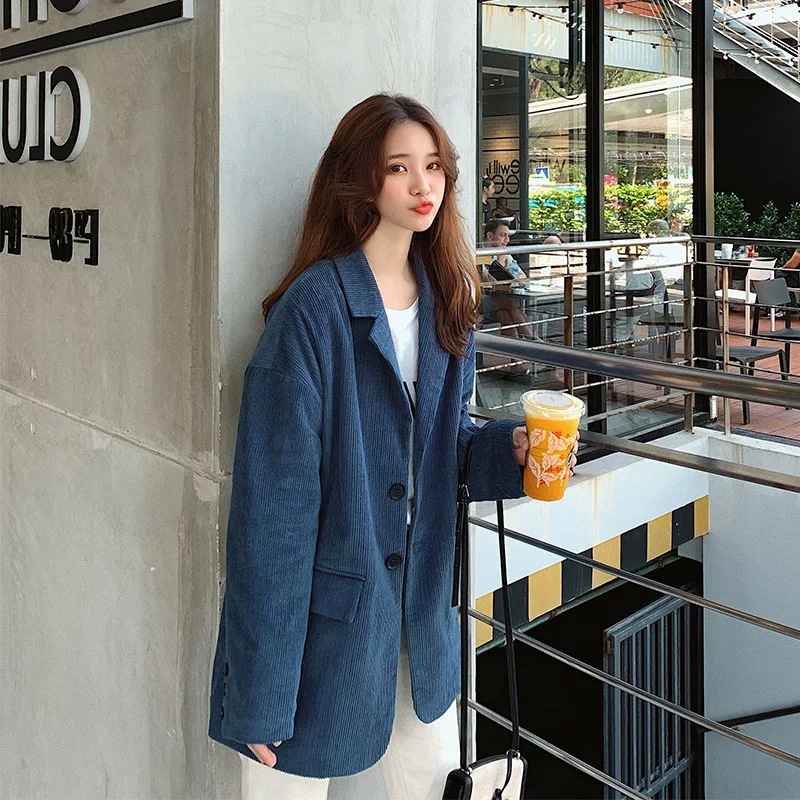 

2019 Spring Harbor-Style CHIC Retro Corduroy Small Suit Coat Women's Korean-style Loose And Plus-sized Blazer Slimming