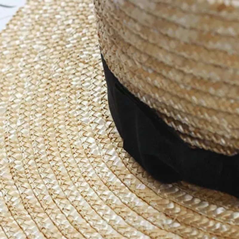 New Summer Women's Boater Beach Hat Wide side Female Casual Panama Hat Lady Classic Flat Bowknot Straw Sun Hat Women Fedora