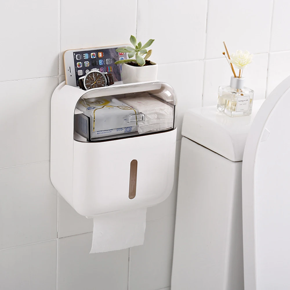 

Waterproof Paper Holder Wall Mount Toilet Paper Holder Tray Roll Paper Tube Storage Box Tray Tissue Box Bathroom Accessories