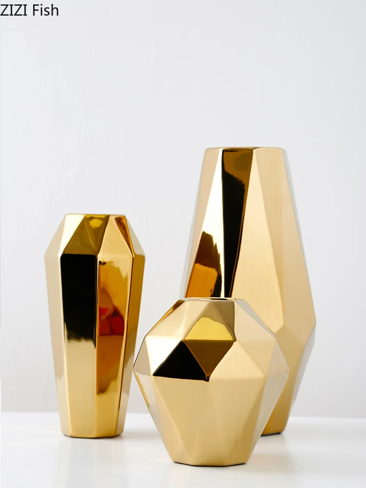 Скандинавские креативные современные золотые геометрические керамическая ваза золотистая ваза декоративный цветок для дома композиция ремесла украшения свадьбы