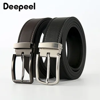 

Deepeel 1pc 3.3X105-125cm Men Double Sided Genuine Leather Belt Casual Wild Metal Pin Buckle Second Layer Cowhide Waist Belt