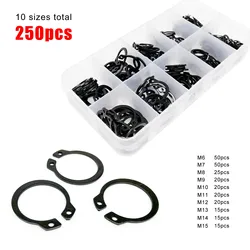Comprehensive External Circlip Kit - 5 - 20mm Retaining Clips in Durable Black Stainless Steel (10 sizes 250pcs)