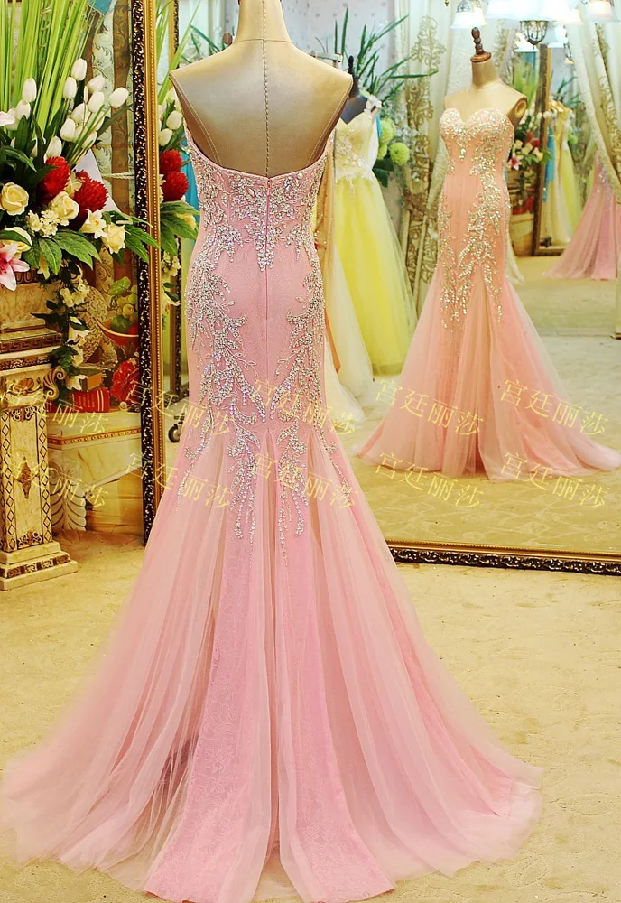 Robe de Soiree,, настоящий образец, розовое кружево, Русалка, официальное вечернее платье с кристаллами, бисер, женские кристаллы, платья для выпускного вечера, Vestido De Gala