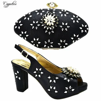 

Most fashion black with stones evening party shoes with purse handbag sets nice sandals and bag 688-14, heel height 10cm