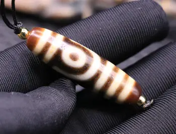 

Collectible Treasure Talisman LKbrother Sauces Magic Power Tibetan Old Agate Ivory Color 2 eye love Totem dzi bead