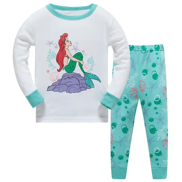 Pure Cotton Toddler Pajamas Mermaid Kid Clothes Cotton Pyjama For Girls Sleepwear Nightwear For Home Night Suit For Kids Heart