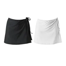 Женская однотонная пляжная юбка для плавания смешанных цветов, сексуальная накидка бикини, мягкая черная/белая накидка на лямках, Прямая поставка