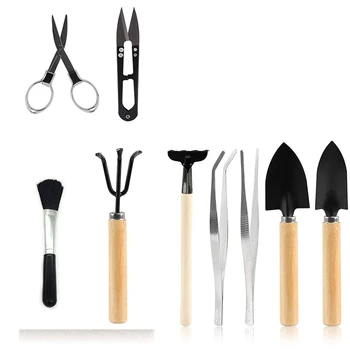 

9Pcs Tools for Bonsai Gardening Tool Kits, Planting Tool for Succulent Cactus Secateurs Rake Excavators Mini Size