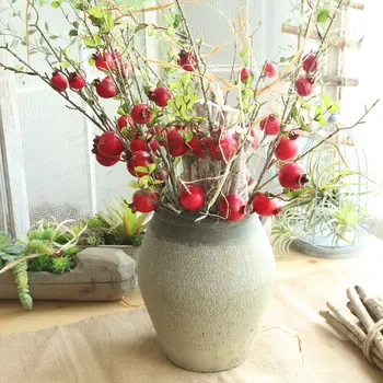 

1Pc 5 heads Artificial Flower Foam Pomegranate Dried Branch Simulation Fruit Fake Berries Bouquet Floral Garden Home Party Decor