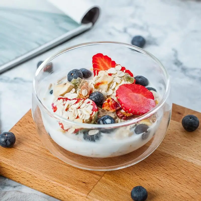 Durable Double Wall Glass Clear Handmade Food Containers Dessert Bowl Healthy Pudding Bowls Jelly Insulated Shot | Дом и сад