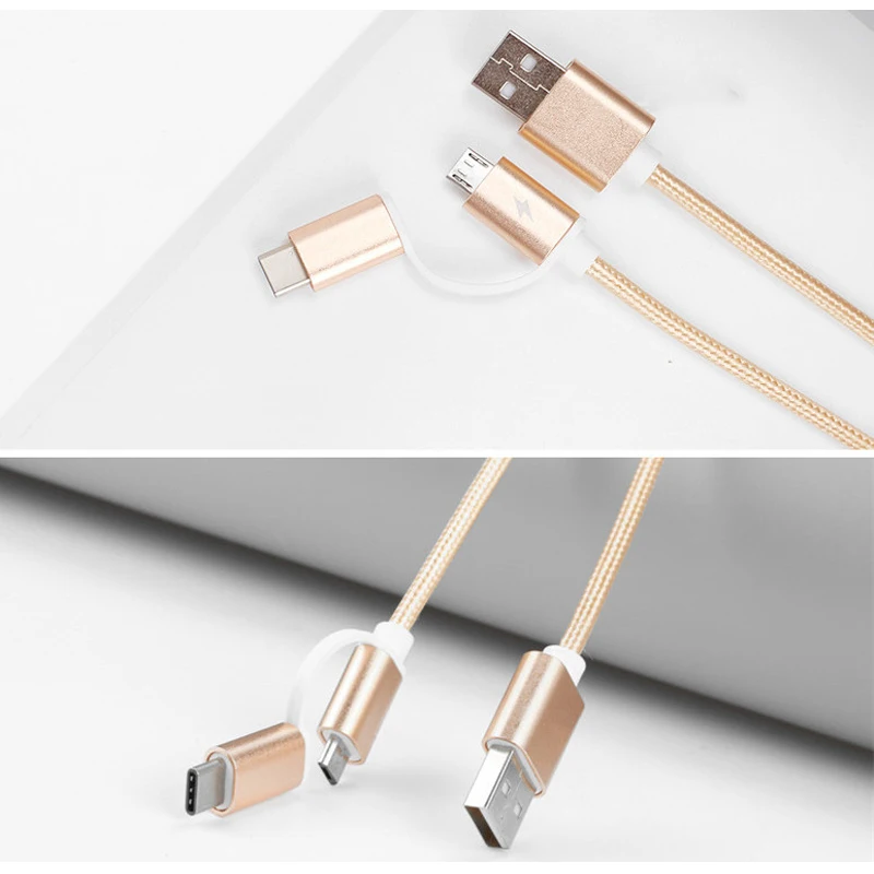 2 в 1 type-C Micro USB кабель 1 м 2.1A нейлоновый плетеный кабель для зарядки данных USB 2,0 Быстрая зарядка для Xiaomi 6 Oneplus S8 S7 Sam-sung