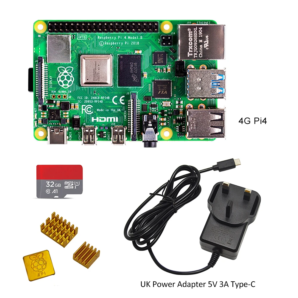 Официальная макетная плата Raspberry Pi 4 Model B Гб ОЗУ + адаптер питания ЕС/США 5 в 3 А