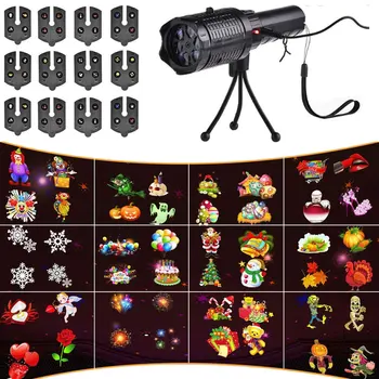 

LED12 Picture Flashlight Projection Lamp USB Charging Christmas Ball Party Light Card Film Light Halloween Animation Lights