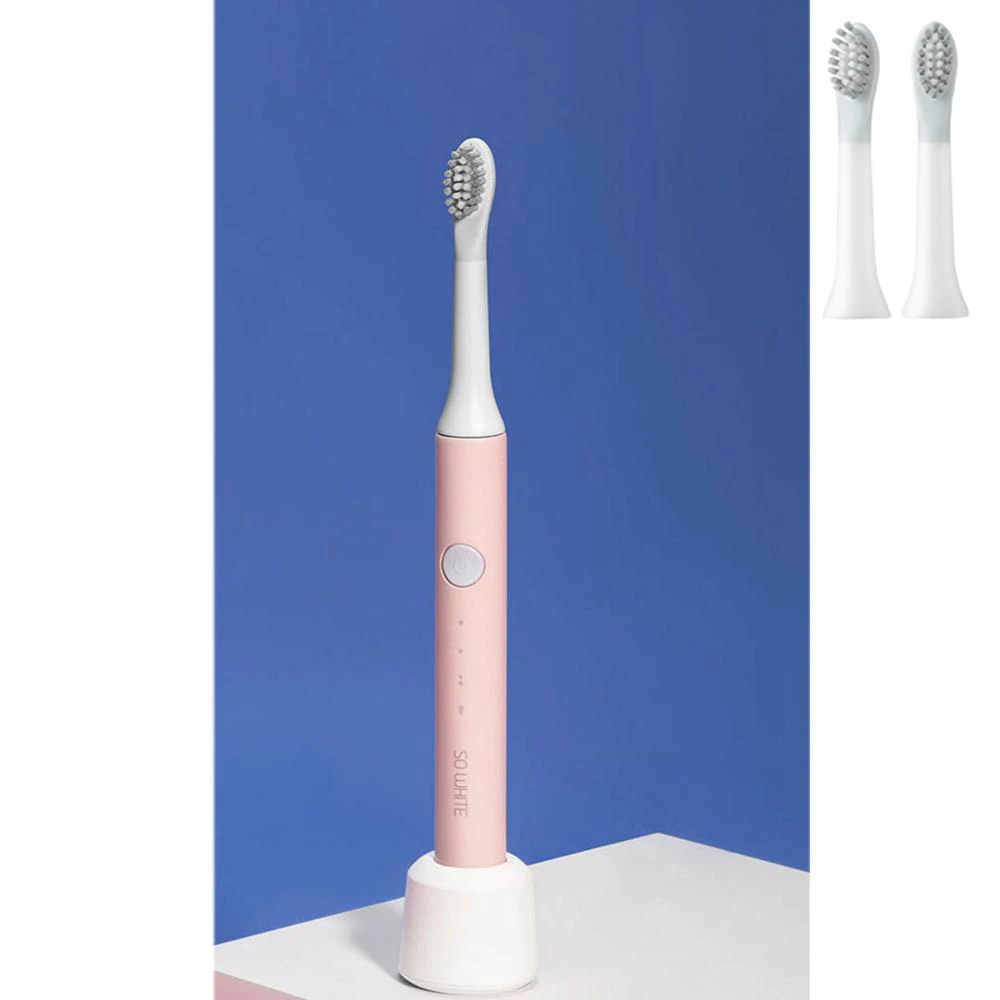 Pink add 2 heads Xiaomi So White звуковая электрическая зубная щетка IPX7 с водонепроницаемым датчиком зарядки, портативная щетка Du Pont, долгая работа в режиме ожидания, 50 г - Цвет: Pink add 2 heads