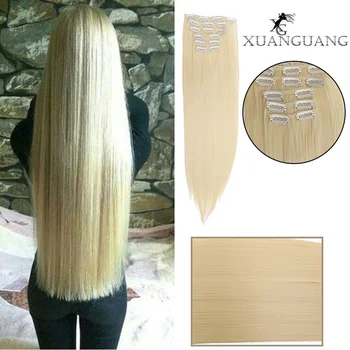 

XUANGUANG Natural Hairpieces Straight Synthetic 160g 22inch 16clips 6pcs/set 12 Colors Clip In Hair Extentions