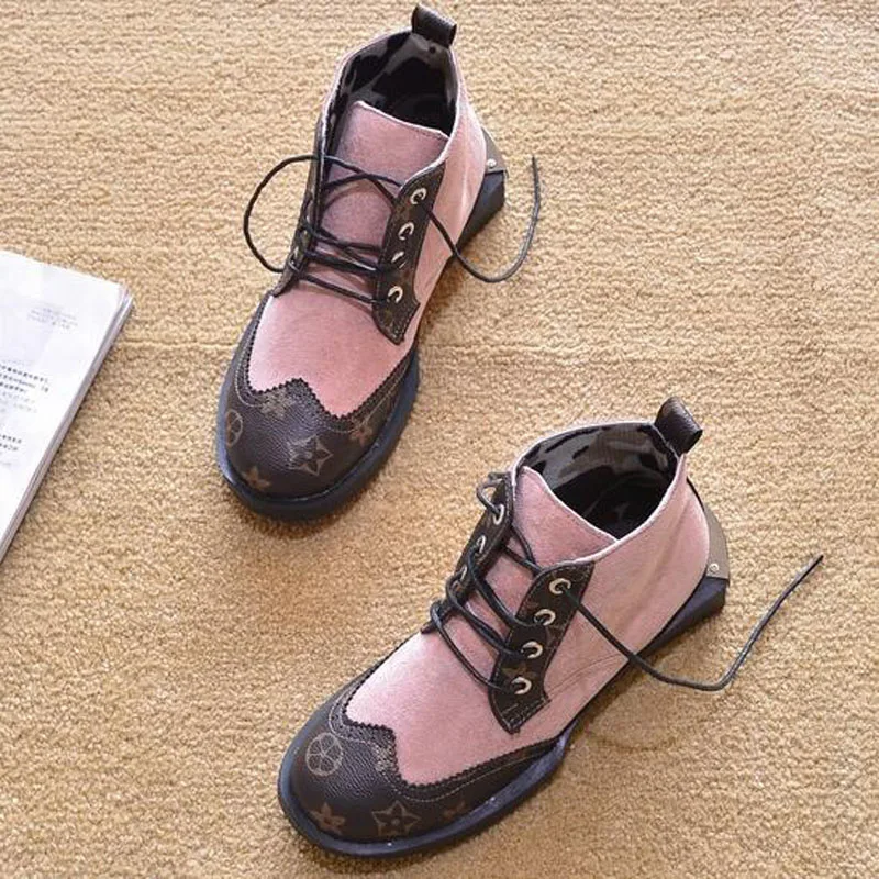 pink 35-41) женские ботильоны женские леопардовые осенне-зимние винтажные панковские ботинки с перекрестными ремешками Дамская обувь женские ботинки L-830 - Цвет: pink