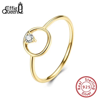 

Effie Queen Simple Design Hollow Round Circle Rings Gold Color with Zircon 100% 925 Silver Finger Ring Jewelry Party Gift SR191