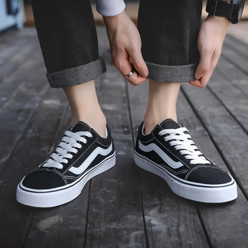 TRILEINO/парусиновая обувь для пожилых мужчин и женщин с низким берцем черного и белого цвета; классические подлинные уличные кроссовки; обувь для скейтбординга