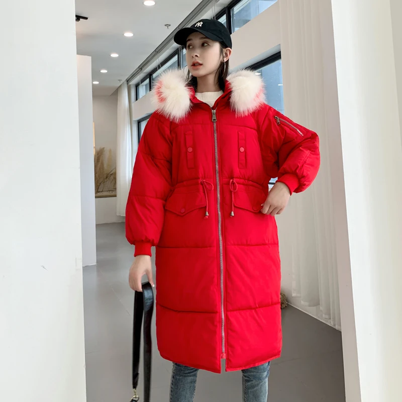

2019 Long Winter Women's Jacket Female Hooded With Fur Collar Women Parka Thick Belt Jackets Autumn New Overcoat Cotton Padded