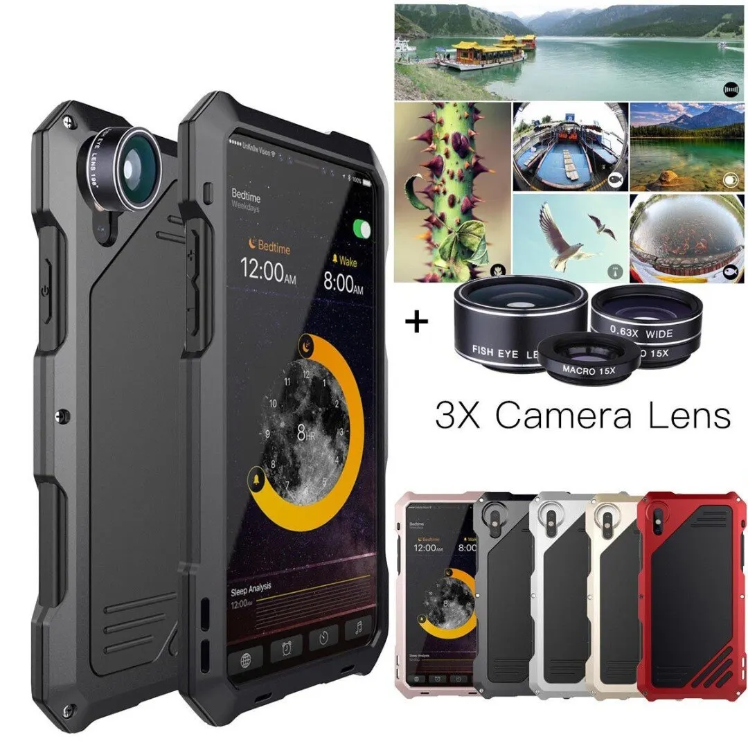 Phone Case For iPhone X XS Max XR Waterproof Shockproof Metal Case Cover+3 Camera Lens Capa For iphone 7 8 plus 6 6S plus Fundas