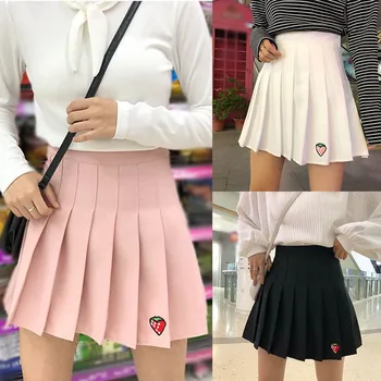 

High Waist Pleated Skirts Harajuku Women Girls Lolita A-line Sailor Skirt Large Size Preppy School Uniform Strawberry