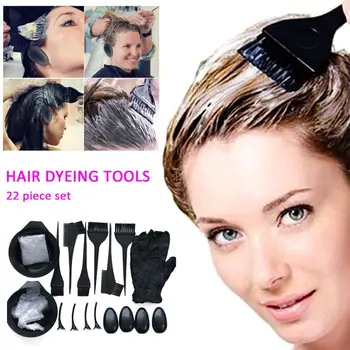 

Professional Hair Dye Comb Brush Disposable Cloth Hairdressing Baked Oil Bowl Earmuffs Glove Clip 22 Pieces Hair Dye Tools Set