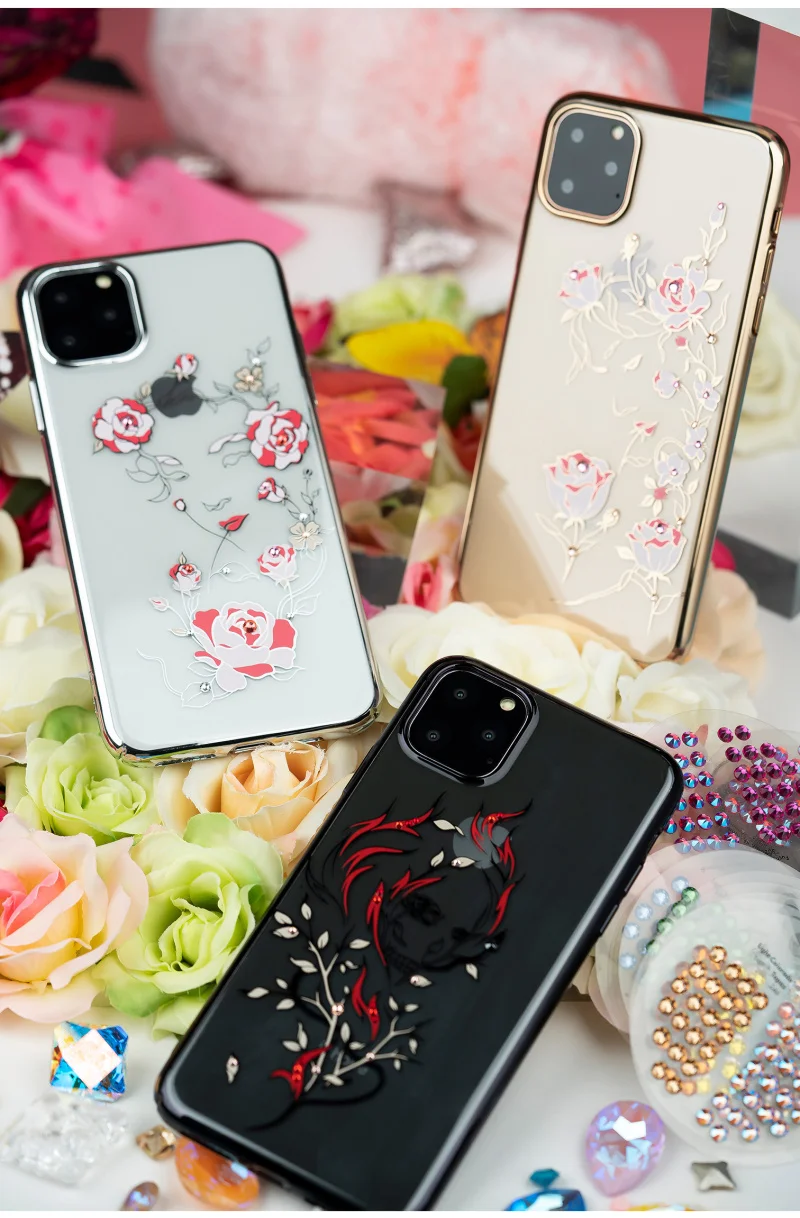 Блестящий противоударный чехол с кристаллами розы для iPhone 11/Pro/Max Kingxbar, роскошный Твердый чехол с покрытием, чехол с бриллиантами для iPhone 11 Pro Max