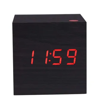 

New Classic Multifunction Square Wood Digital Alarm Clock Calendar Thermometer for House Office (Black + Red)