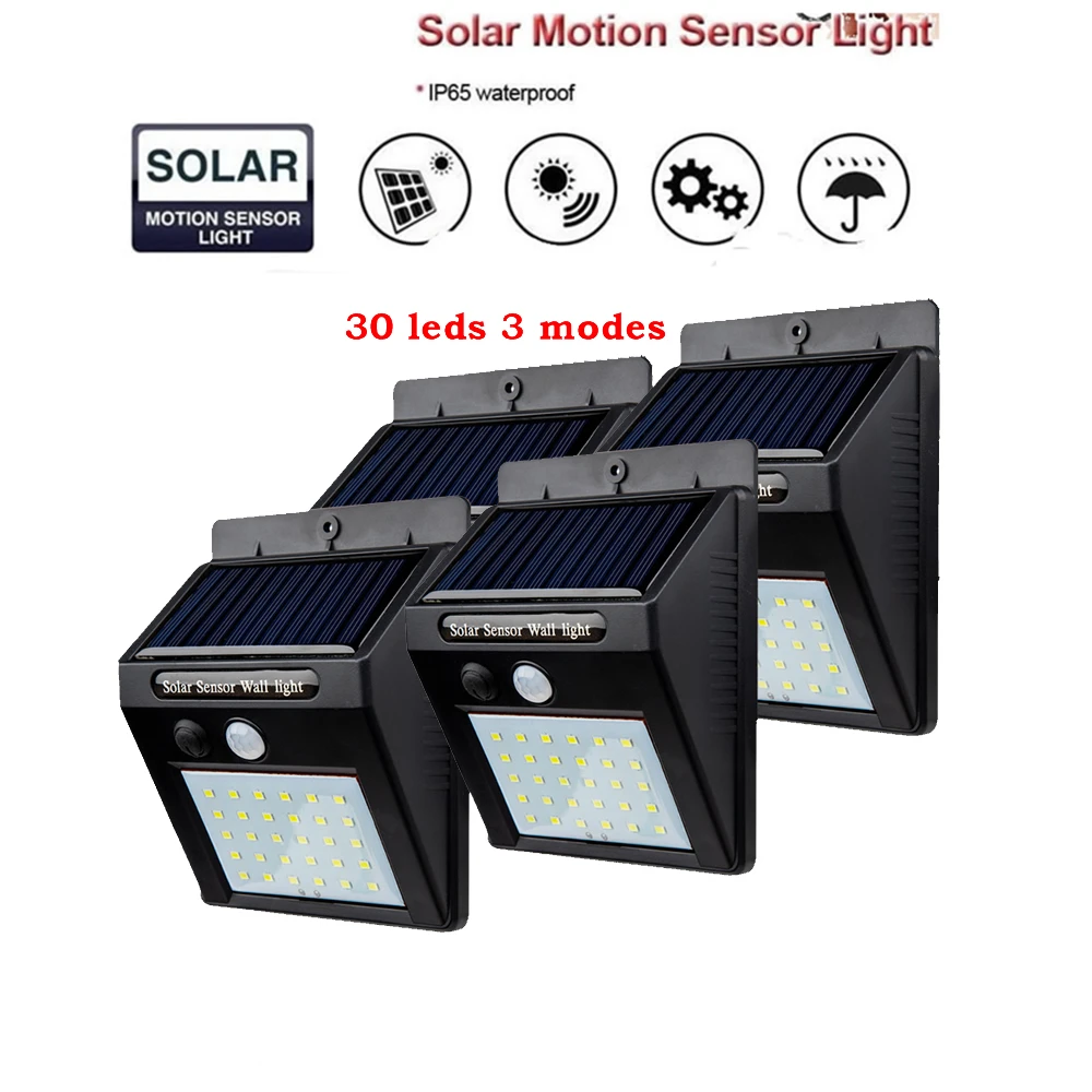 

2/4PCS 30 LED Solar light 3modes solar Powered Panel PIR Motion Sensor Wall lamp Yard Fence Outdoor Path Street Garden lighting